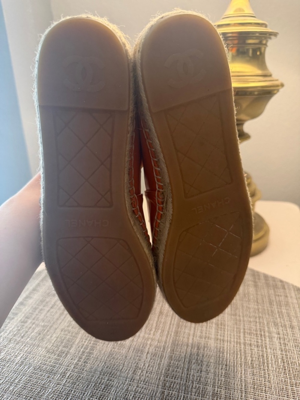 CHANEL Orange Leather Espadrille Flats with Signature CC - Picture 7 of 8